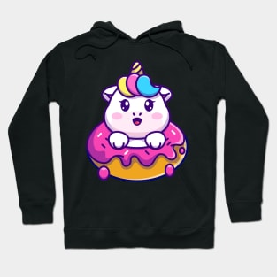 Cute baby unicorn with doughnut cartoon Hoodie